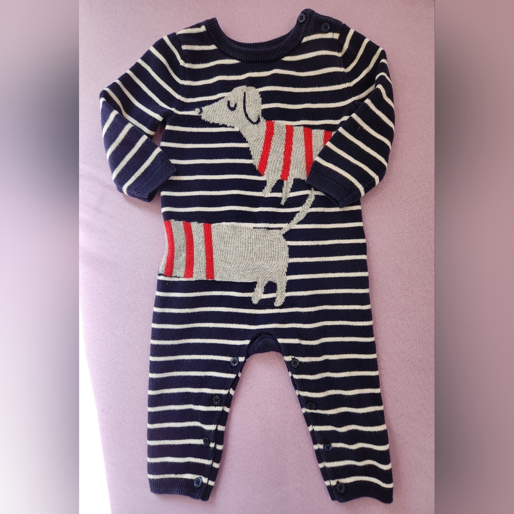 GAP Navy and Red Striped Bodysuit with Dog Design
